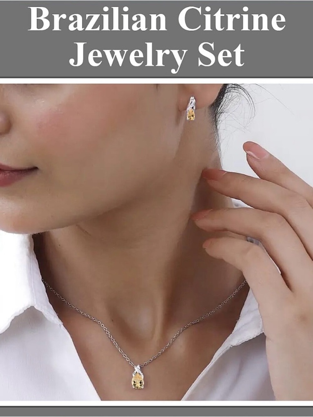 Brazilian Citrine, Sterling Silver and Stainless Steel Necklace & Earring Set